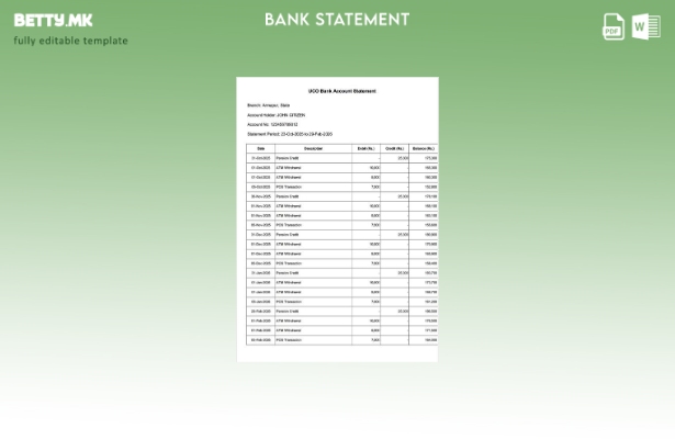 Шаблон за збор за извод од банкарска сметка во модерен стил на Индија UCO